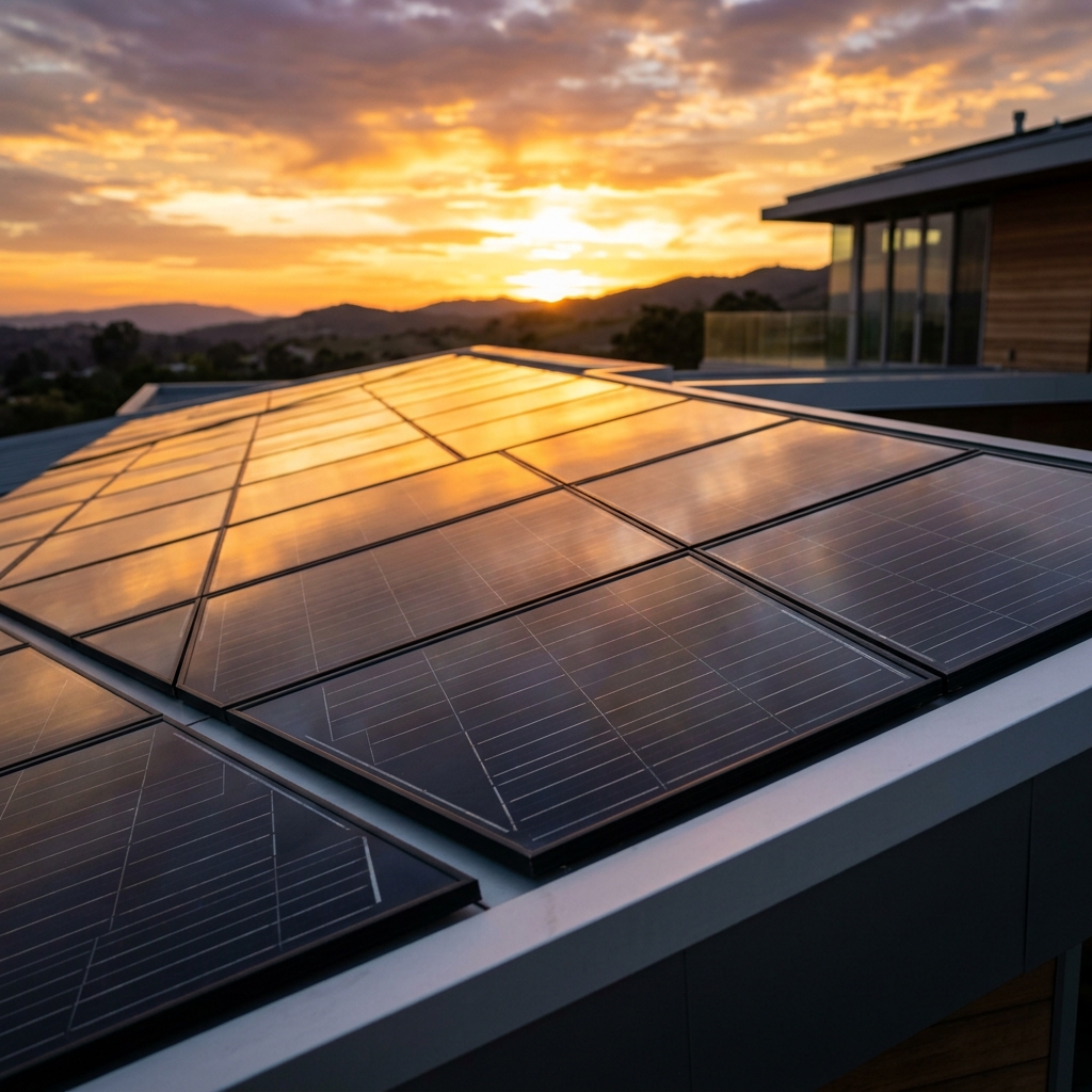 Sleek solar panels reflecting clean energy